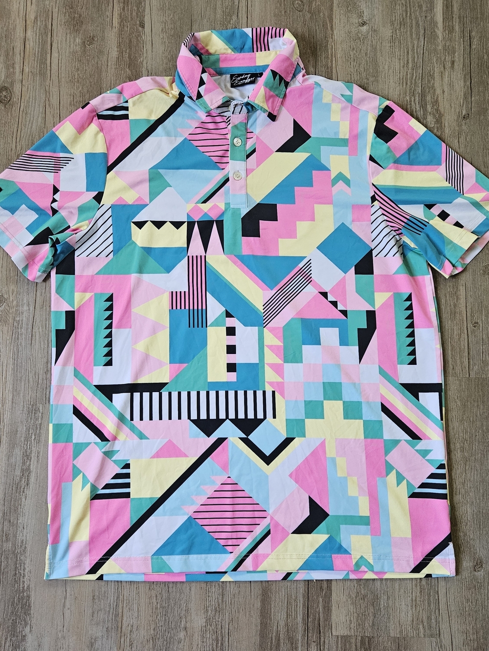 Sunday Swagger Men's Neon Pastel Geo-Print Multicolor Polo Golf Shirt Large